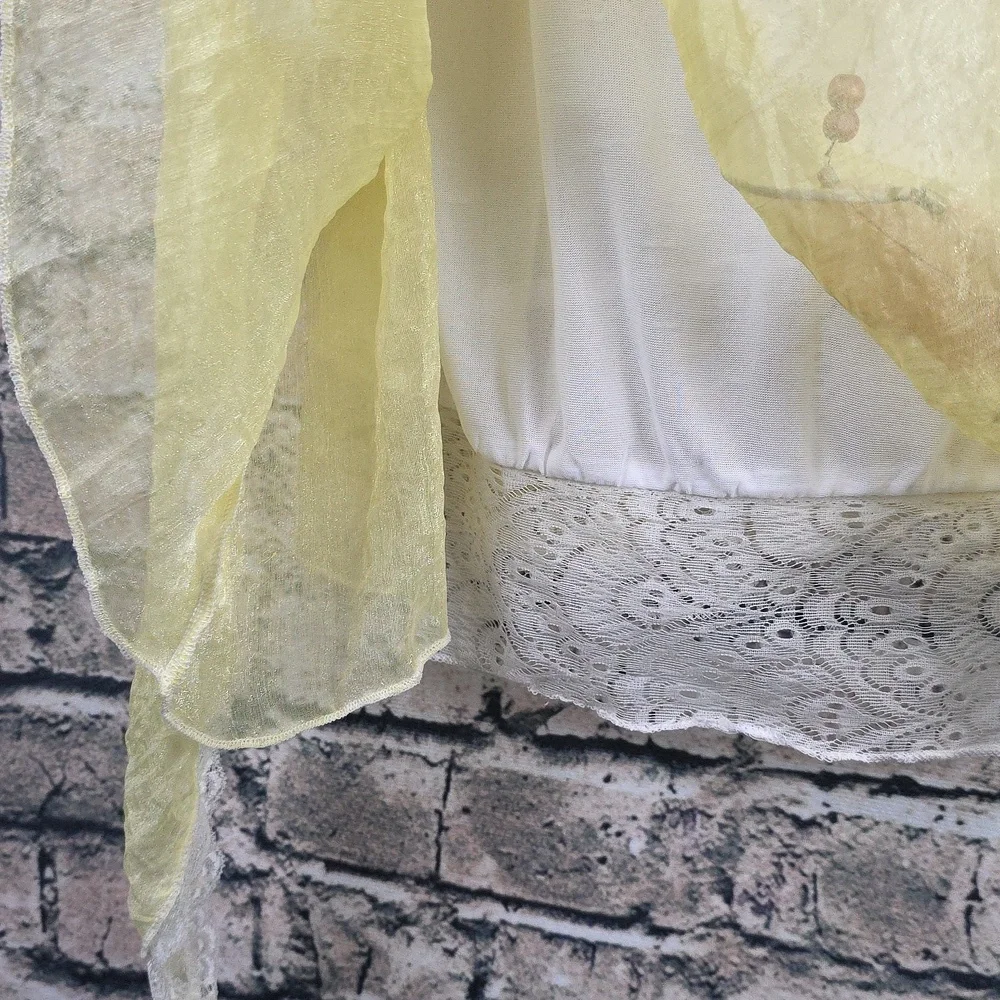 Pretty Angel | Gypsy Boho Cottagecore Yellow And White Silk Blend Tunic Top - Picture 6 of 9